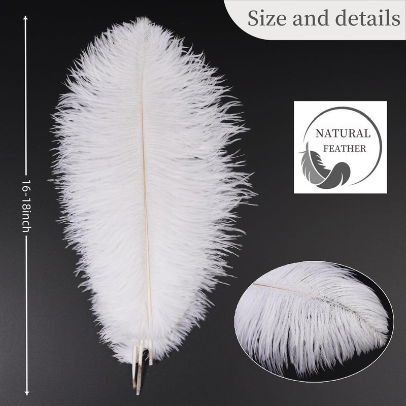 Shekyeon White 16-18inch Ostrich Feathers DIY Craft Large Feather for Wedding Party Centerpicecs Flower Arrangement and Easter Gatsbi Decortion Pack of 10 - Image 4